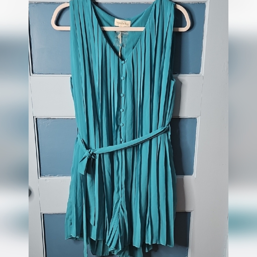 Vanilla Bay Teal Women's Sleeveless Pleated NWT Romper L - Picture 13 of 13